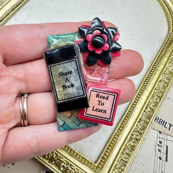 Vintage Book Pins by Lucinda Share a Book Learn to Read Pin Librarian Gift - Picture 4 of 4